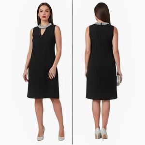 LORI M Collection Rhinestone Mock Neck Peep Hole V Neck Dress- Large- NWOT